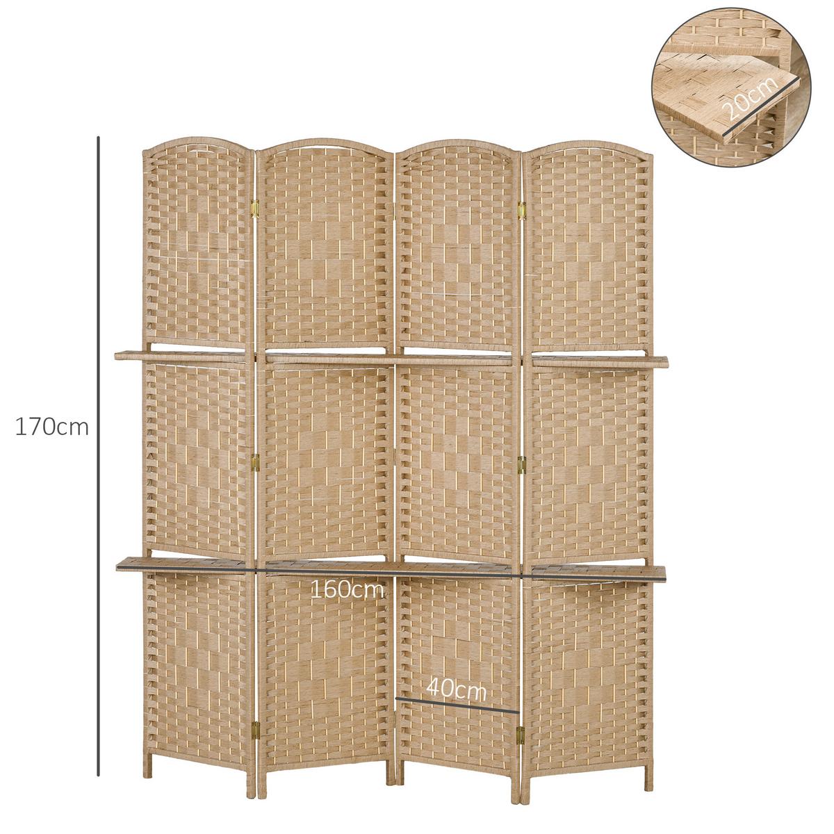 PARAVENT aus Papierfaser in Naturholz-Optik - Naturfarben, Holz/Papier (1.6/170cm) - HOMCOM