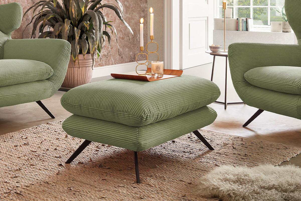 HOCKERBANK CHARME Grün Cord - Olivgrün, Textil (120/45/70cm) - KAWOLA