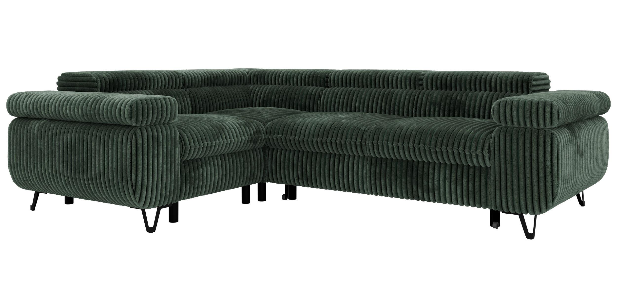 ECKSOFA FALCO L - Dunkelgrün Cord - Links Seite - Dunkelgrün/Schwarz, Textil/Metall (197/268cm) - MKS