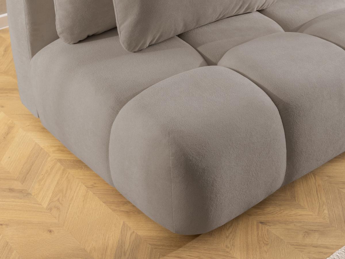 SCHLAFSOFA Belluno aus hochwertigem Taupe Plüschstoff mit Bettkasten und tiefen Steppungen in Bubble-Optik - Taupe/Schwarz, Holz/Kunststoff (205/87/105cm) - S-Style