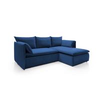 ECKSOFA PREGIO Blau Plüsch-Stoff mit Schlaffunktion - Blau, Holz (230/166cm) - MASSENO