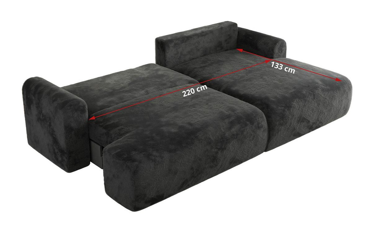 ECKSCHLAFSOFA TONO L Dunkelgrau Plüsch - links - Dunkelgrau/Schwarz, Kunststoff/Textil (260/150cm) - MKS