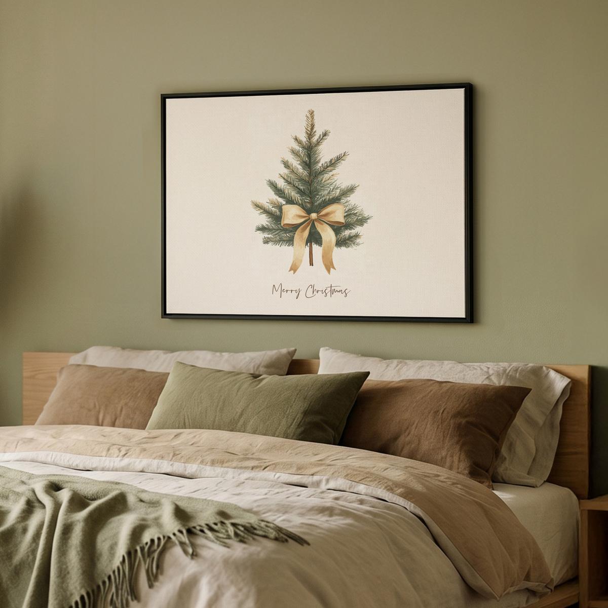 LEINWAND Bilder mit Rahmen - Weihnachtsbaum - Weihnachten - Frohe Weihnachten - Beige - 70x50 - Sandfarben, Textil (70/50cm) - MuchoWow