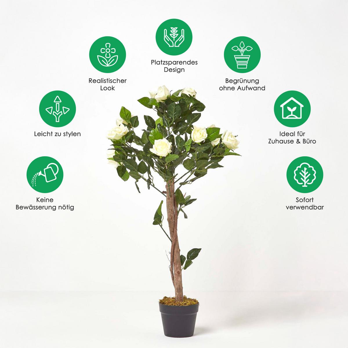 KUNSTBAUM Rosenstock weiß, 90 cm - Weiß, Kunststoff (90cm) - Homescapes