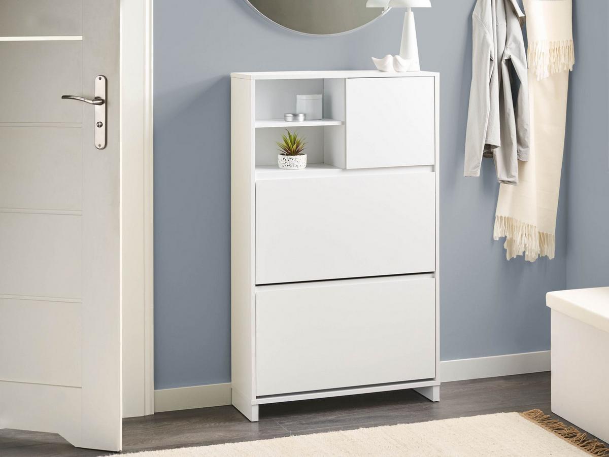 SCHUHSCHRANK Weiß Cobar - Weiß, Holzwerkstoff (70/118/24cm) - Beliani