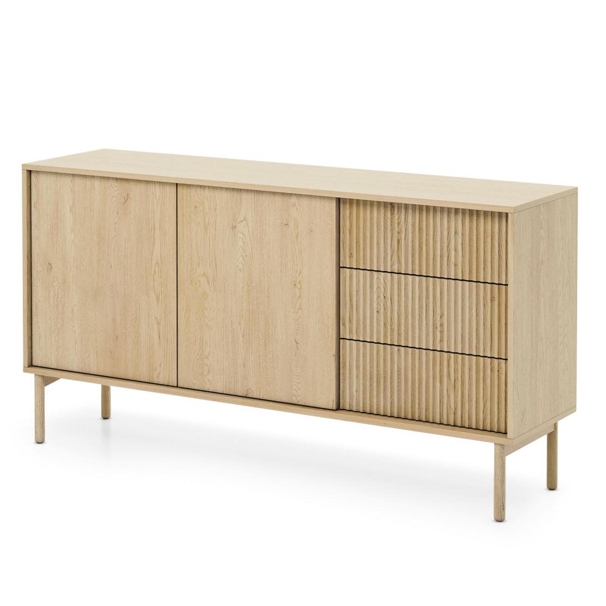 SIDEBOARD Trentinis 2T 3S Beige 153,5/81,4/39,5 cm – Geriffelte Fronten - Eichefarben, Holzwerkstoff/Metall (153.5/79.8/39.5cm) - AX Living