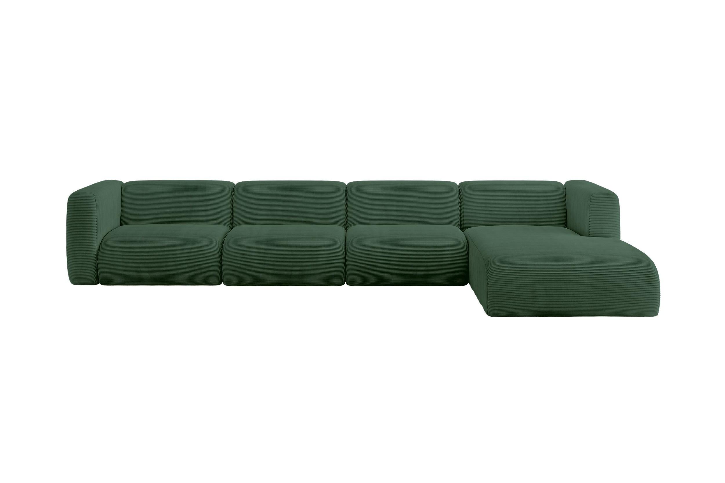 ECKSOFA Ottomane Rechts MIRA-L3 409x179x70 Grün Cord - Salbeigrün/Schwarz, Holzwerkstoff/Kunststoff (409/179cm) - ALTDECOR