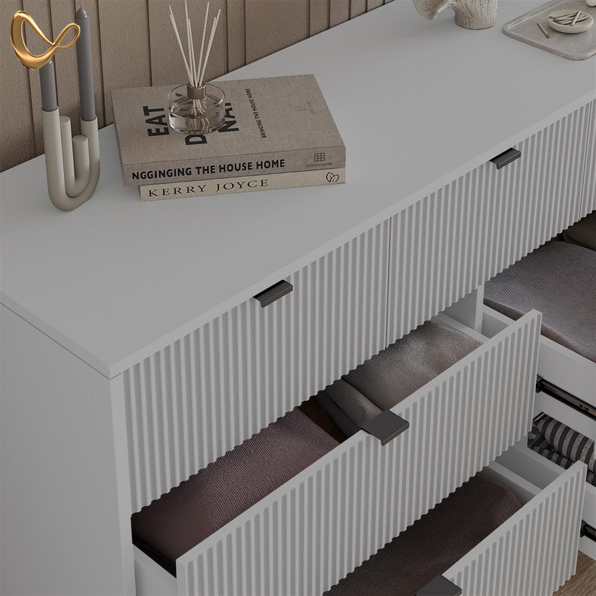 SIDEBOARD Aterno Grau 42 x 81 cm mit 7 Schubladen - Grau, Holzwerkstoff (42/81/140cm) - Livinity®