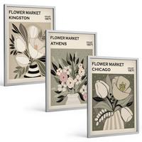BILDER SET 3er Set - 40x60 cm Silberner Rahmen - Retro-Blumenarrangements - Silberfarben, Kunststoff (40/60cm) - TULUP
