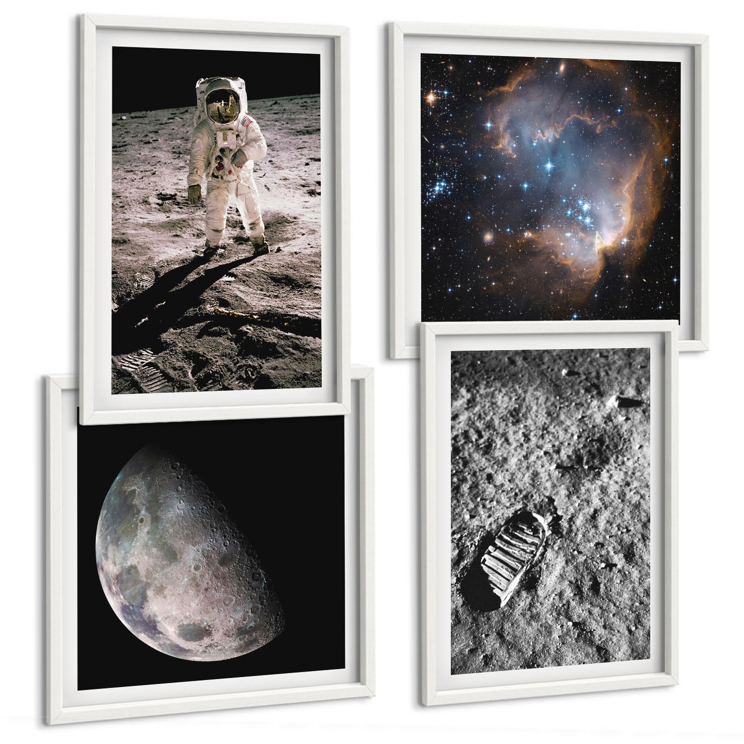 BILDER SET 4er Set - 50x50 cm & 40x60 cm Weißer Rahmen - Astronautenfoto vom Mond - Weiß, Kunststoff (50/50cm) - TULUP