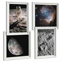 BILDER SET 4er Set - 50x50 cm & 40x60 cm Weißer Rahmen - Astronautenfoto vom Mond - Weiß, Kunststoff (50/50cm) - TULUP