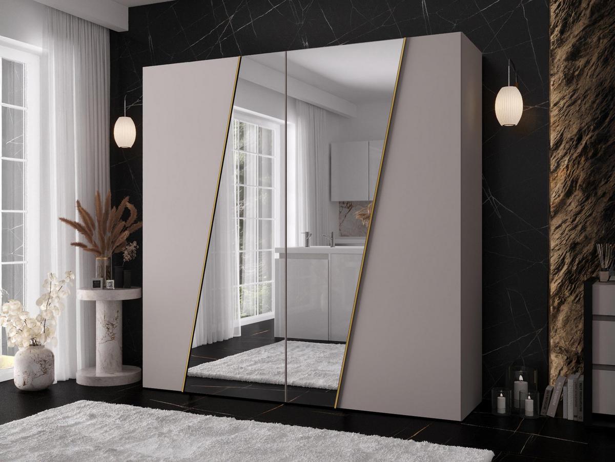 DREHTÜRENSCHRANK Zen 2L 200 cm - Kaschmir/Goldfarben, Holzwerkstoff/Kunststoff (200/202/50cm) - MIRJAN24