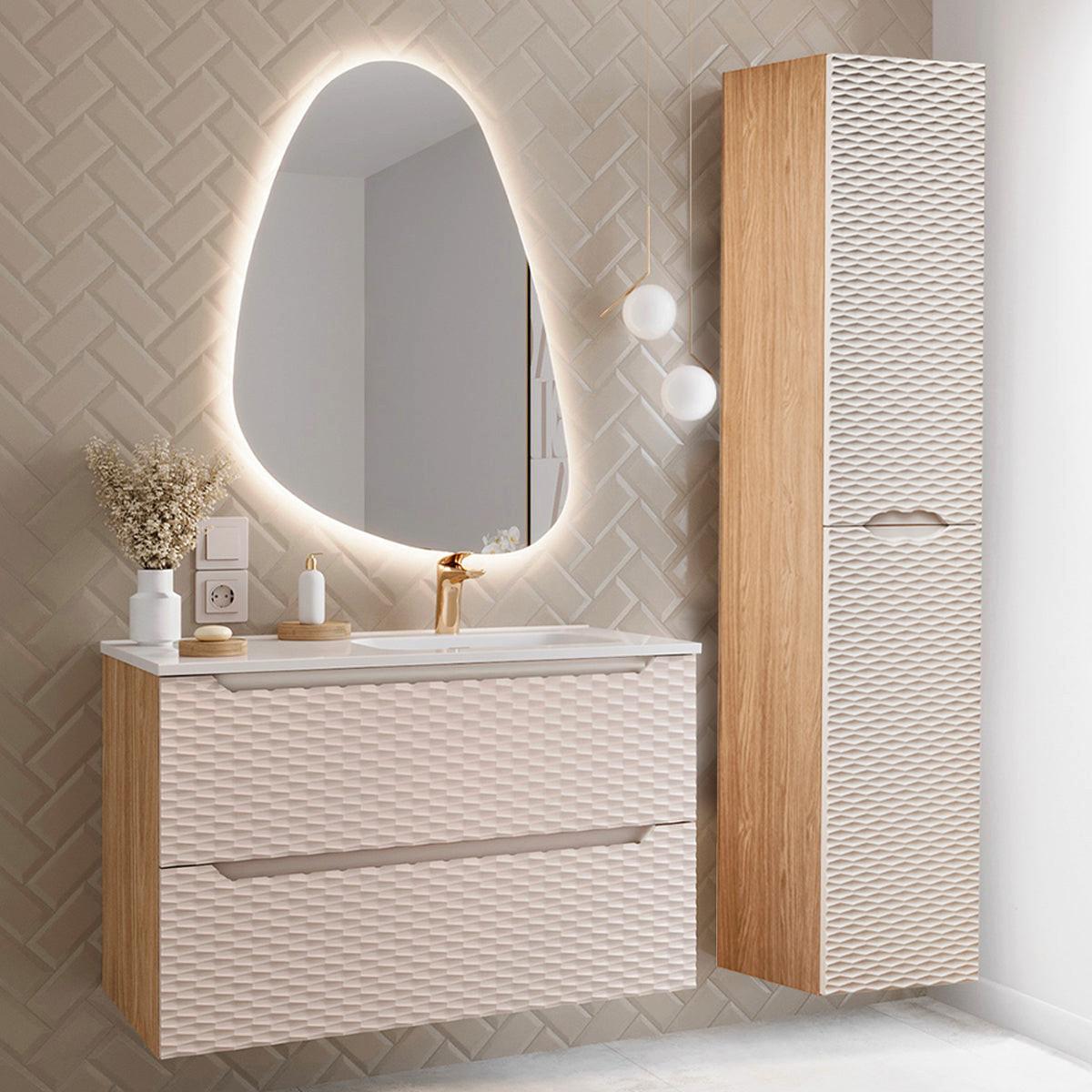 BADMÖBEL 90cm Elora 2er-Set Beige und Holz - Braun, Holzwerkstoff (90/57/46cm) - Petits-meubles