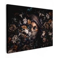 LEINWANDBILD Frau - Luxus - Blumen - Schmetterling - Porträt Wandbild 40x30 cm - Schwarz, Textil (40/30cm) - MuchoWow