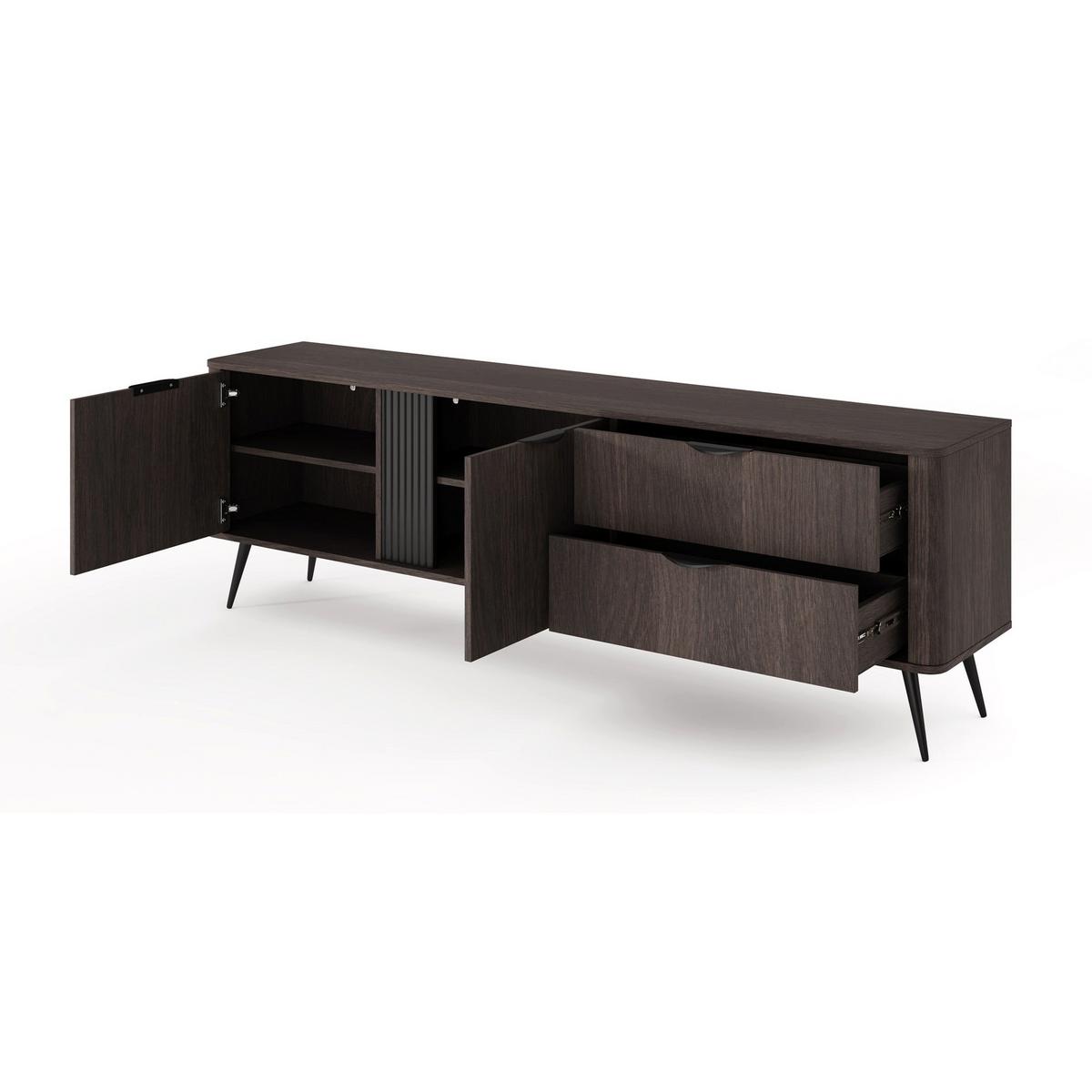 TV-LOWBOARD Veris 2-türig mit Schubladen, Dunin-Eiche, 195 cm - Dunkelbraun/Schwarz, Holzwerkstoff/Metall (195.2/61.2/38cm) - Selsey