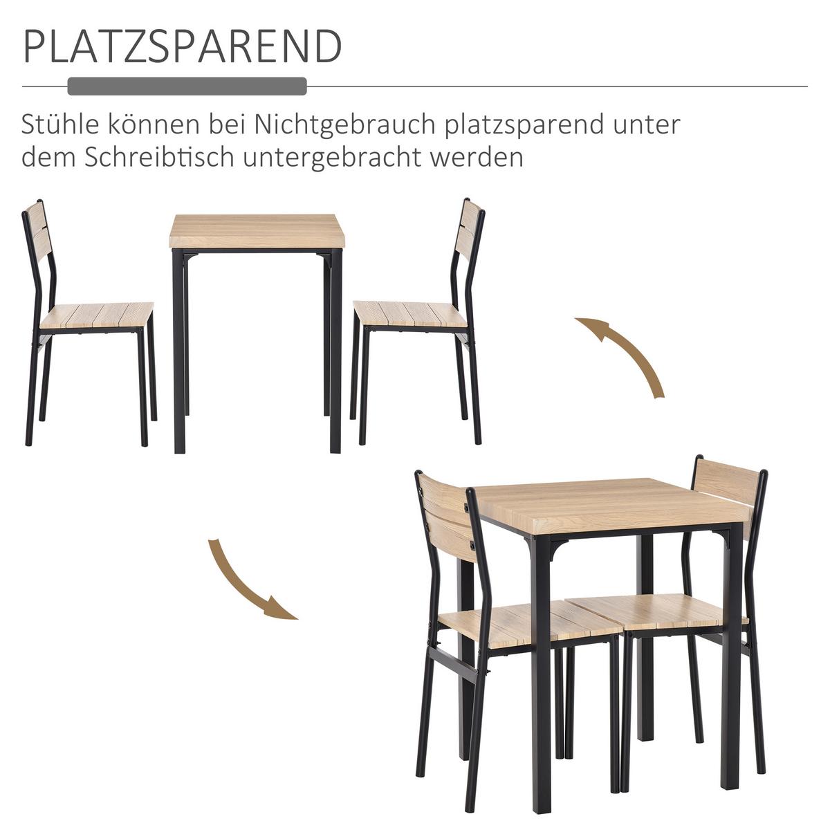 3-TEILIGE Essgruppe Küchentisch mit Metallgestell Esszimmergruppe Sitzgruppe - Naturfarben, Metall (60/76/60cm) - HOMCOM