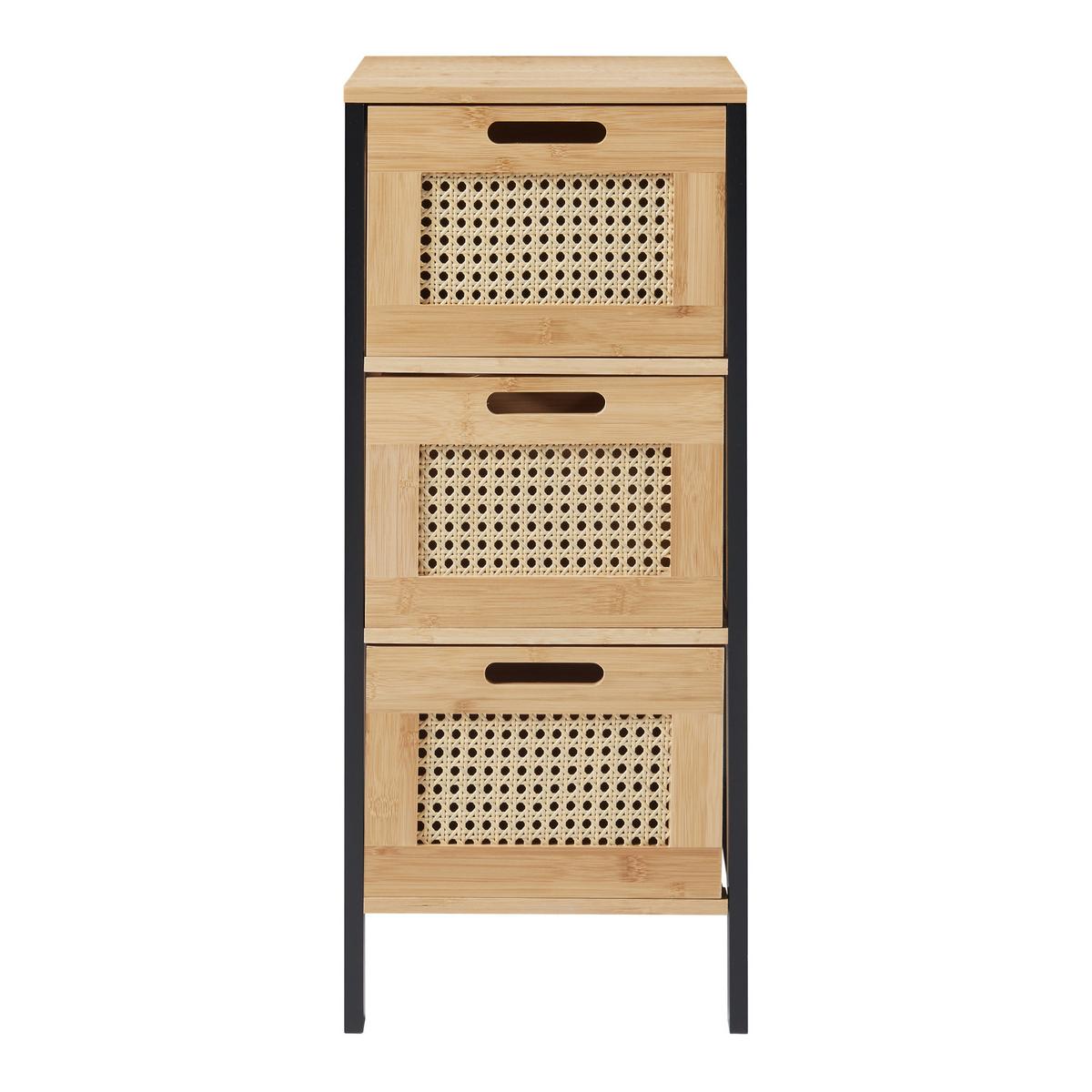 BADKOMMODE Tervola - Schwarz/Naturfarben, Holz (30/72/30cm) - [en.casa]