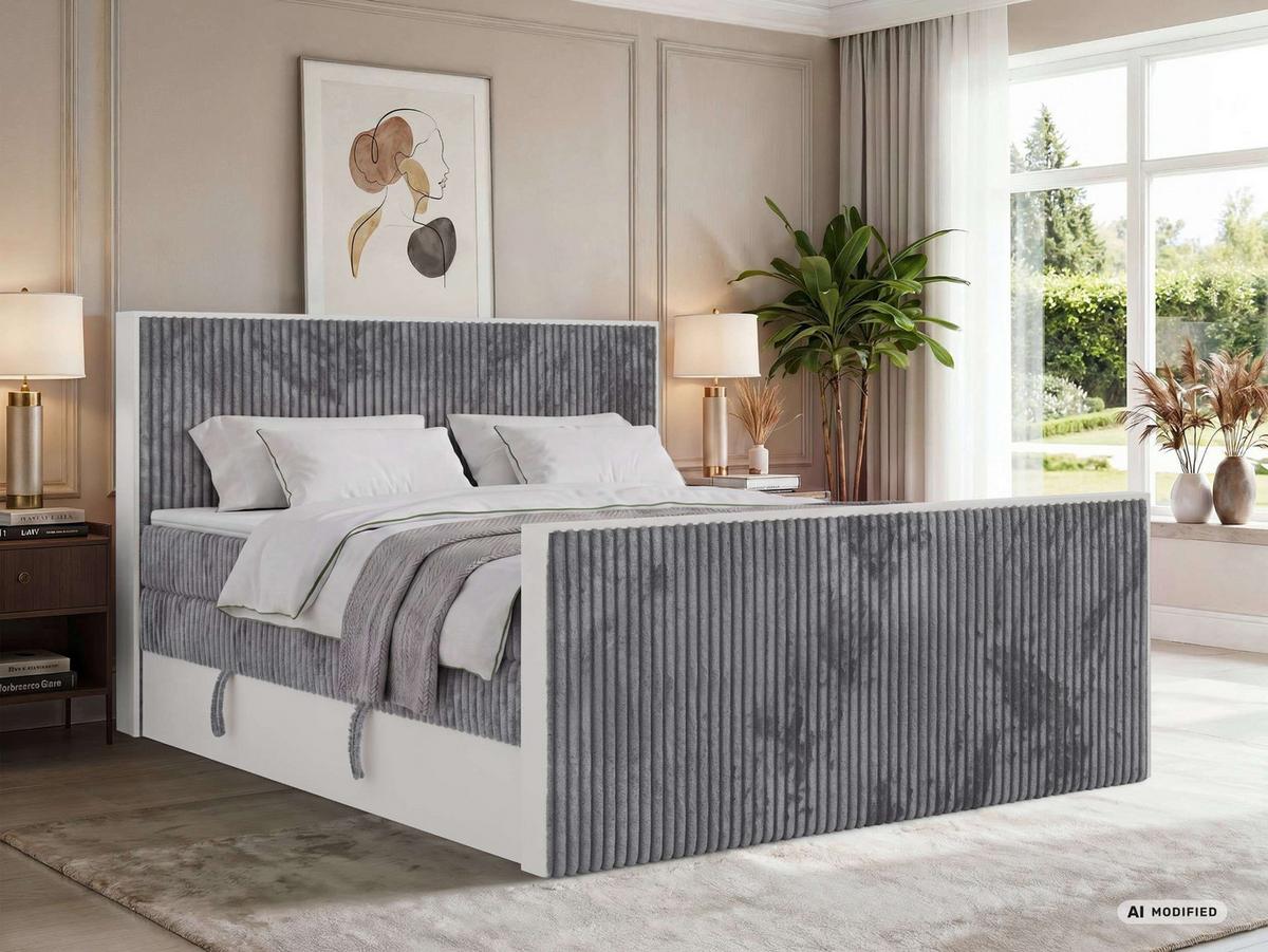 BOXSPRINGBETT TRAVIT KING DUO 140/200 - Grau Cord - Topper T25 - H4 - Schwarz/Grau, Kunststoff/Textil (140/200cm) - MKS
