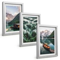 BILDER SET 3er Set - 20x30 cm Silberner Rahmen - Bergsee, Boot, Waldnebel - Silberfarben, Kunststoff (20/30cm) - TULUP