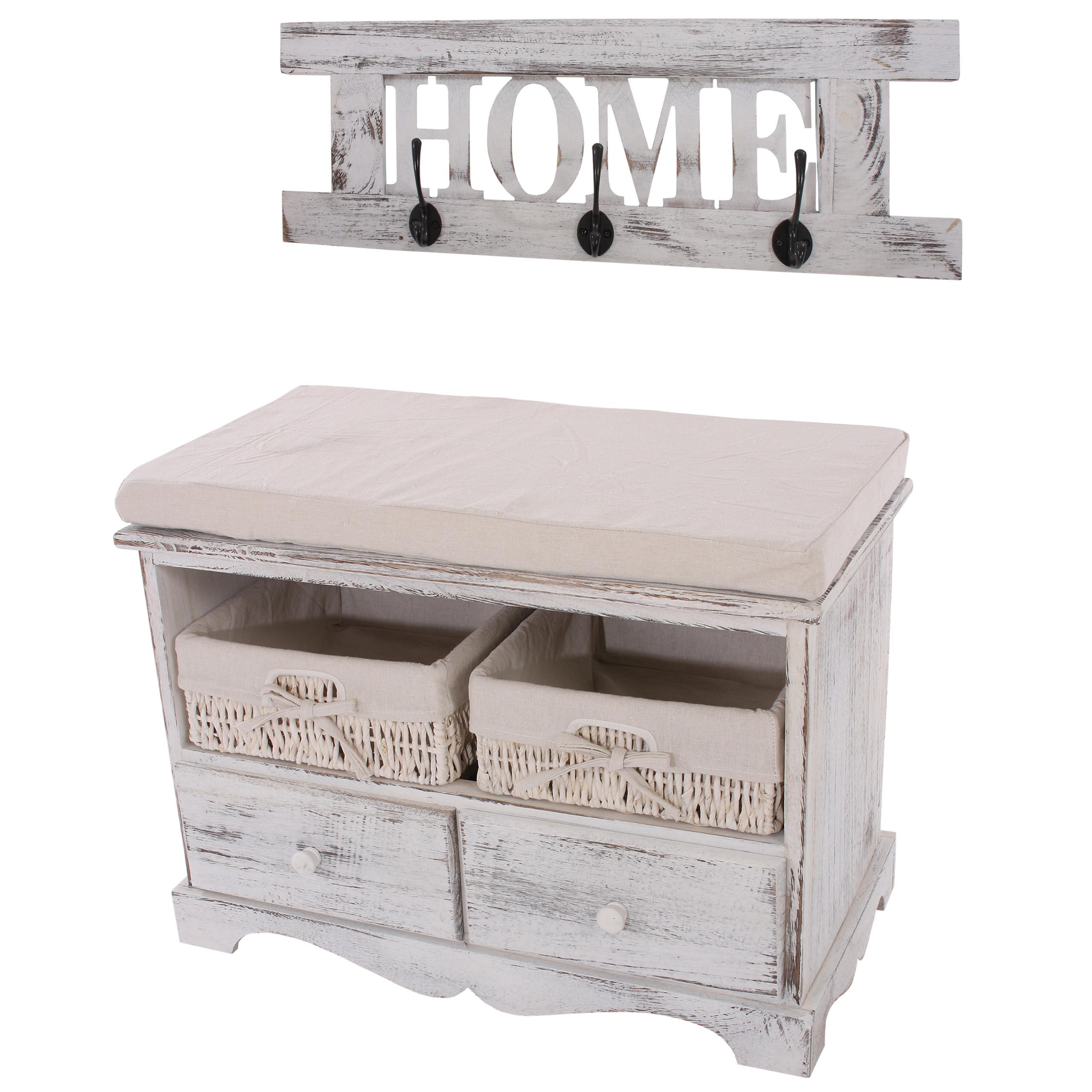 GARDEROBE MIT SITZBANK SHABBY White 2er-Set - Weiß, Holz (62/42/33cm) - MCW