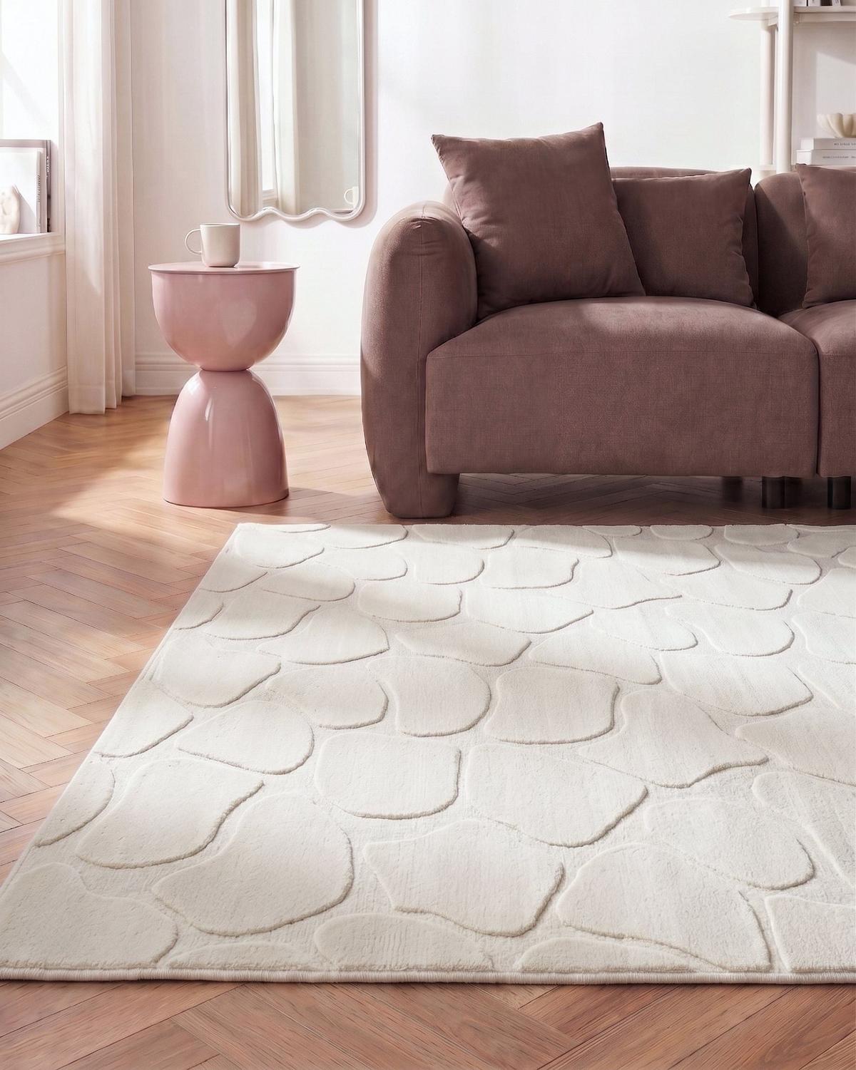TEPPICH Cremeweiß 160/230 cm Kawi - Creme/Weiß, Textil (160/230cm) - Beliani
