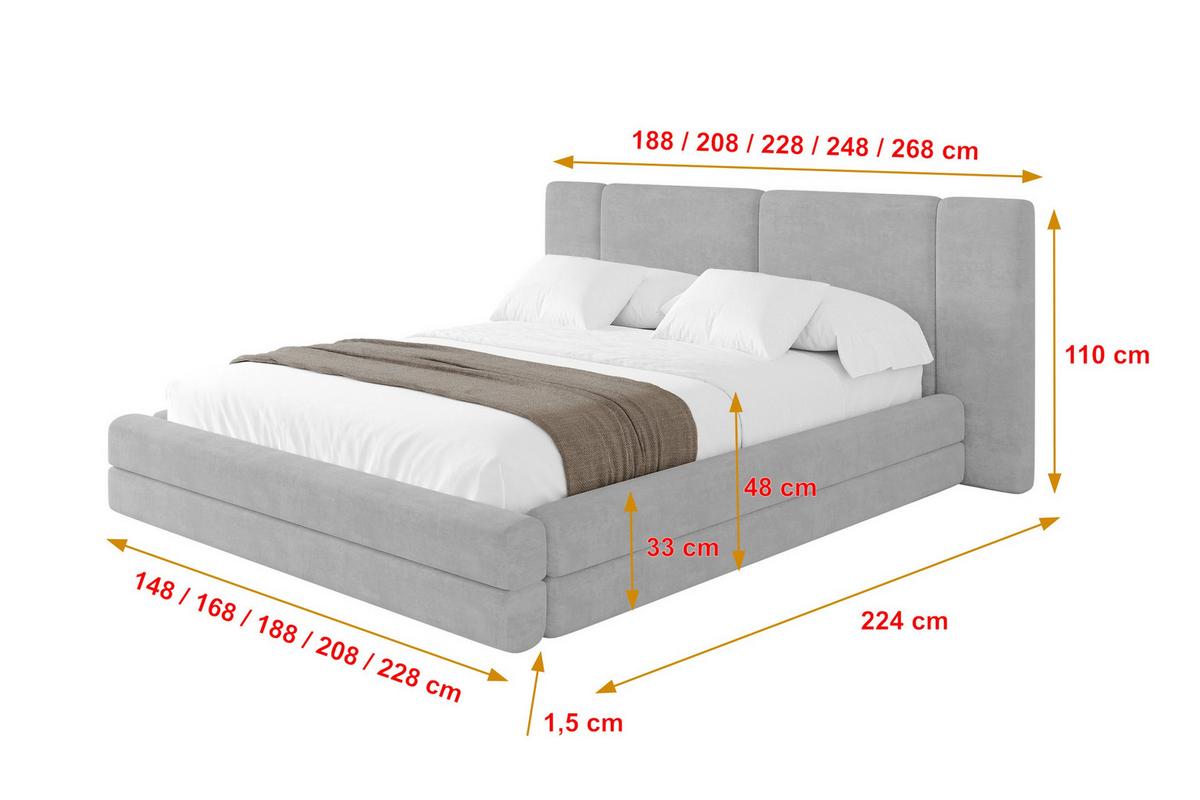 POLSTERBETT mit Bettkasten und Lattenrost, Bett mit Matratze H3/H4 - TEVO 140x200 Grau - Hellgrau, Holzwerkstoff/Textil (140/200cm) - ALTDECOR