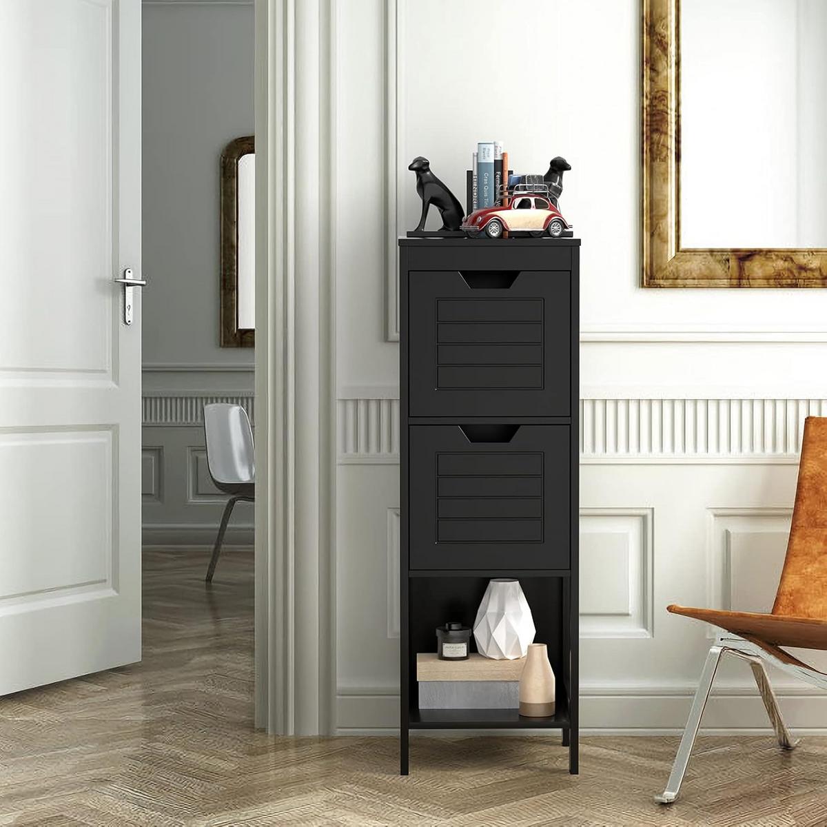 BADKOMMODE Schwarz - Schwarz, Holz (30/89/30cm) - COSTWAY