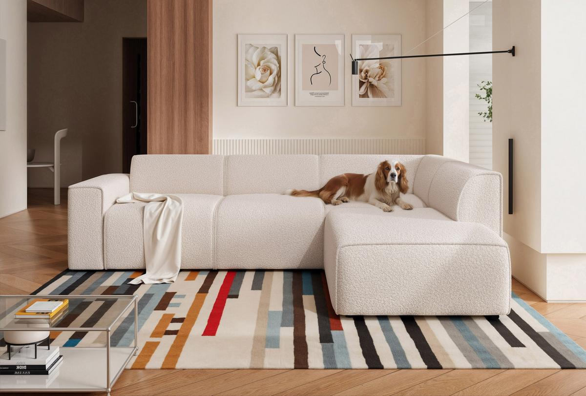 ECKSOFA ZAVO Rechts Feiner Mischstoff in Creme - Creme, Kunststoff/Textil (310/218cm) - Idohome