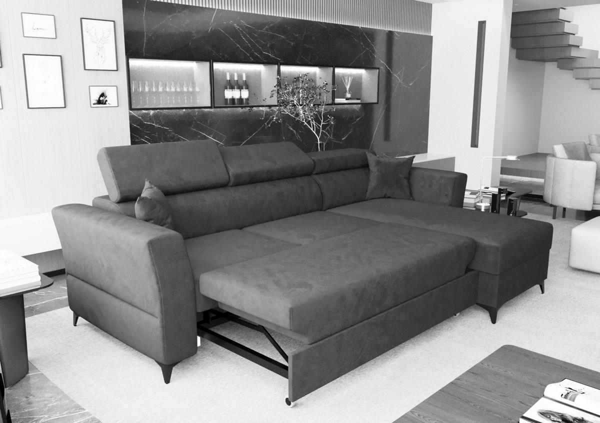 ECKSOFA L Form Ribella Beige 265/180/100 cm Rechts mit Schlaffunktion - Beige/Schwarz, Textil/Metall (265/180cm) - AX Living