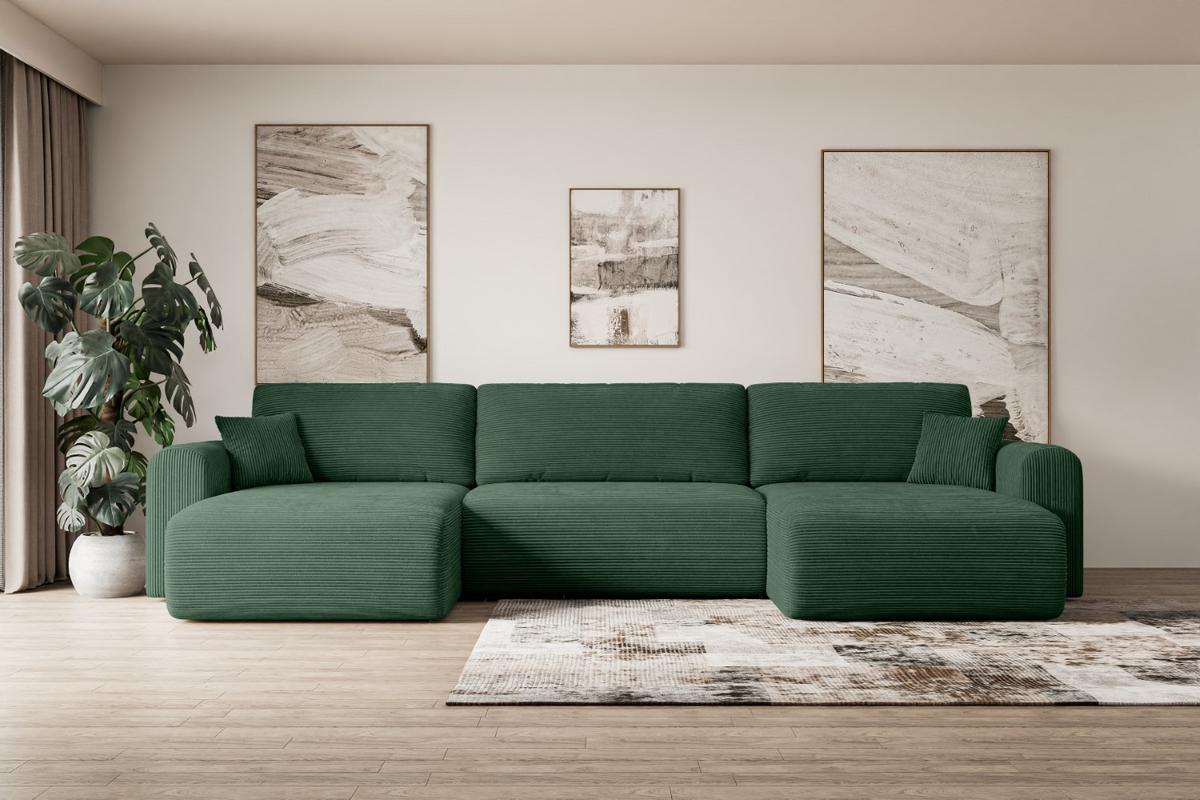 WOHNLANDSCHAFT mit Schlaffunktion und Bettkasten ORRO-U - 362x145x83 cm Grün Cord - Schwarz/Grün, Holzwerkstoff/Kunststoff (362/83/145cm) - ALTDECOR