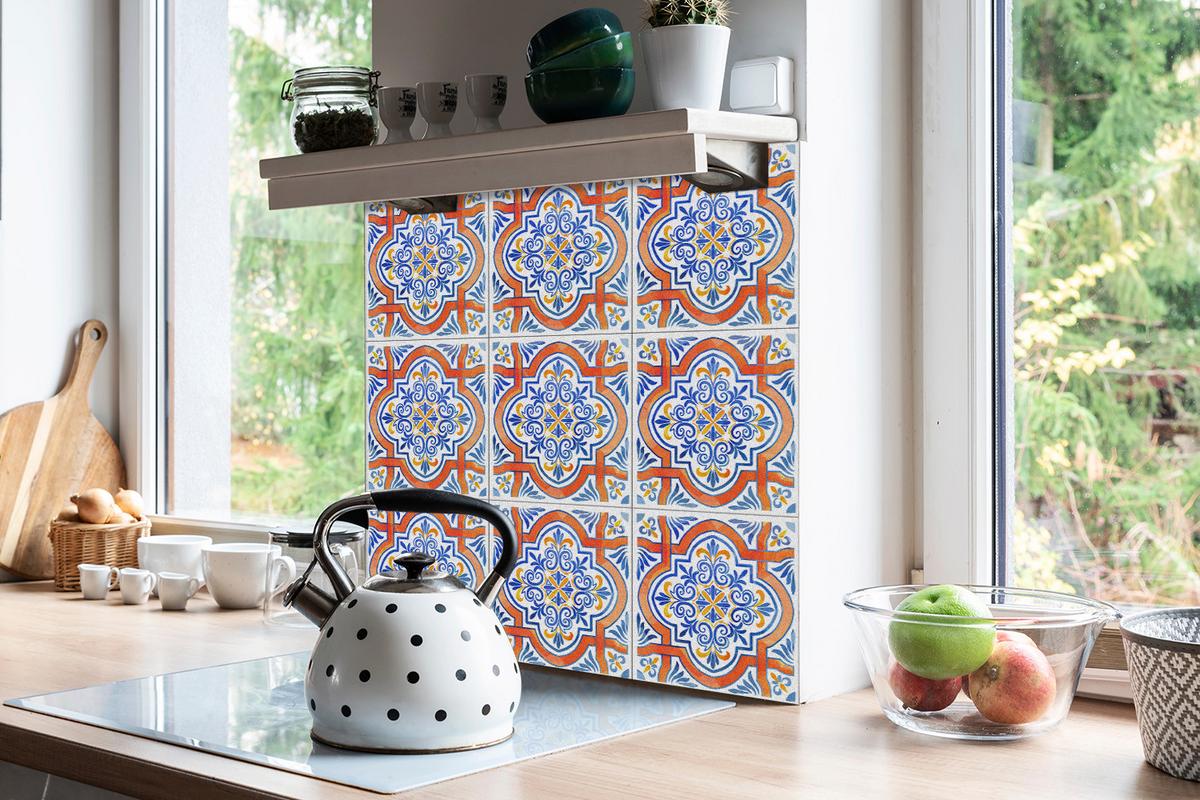 FLIESENAUFKLEBER 9 Stück 30x30 cm selbstklebend Grafiken im Azulejos-Stil - Multicolor, Textil (30/1.6/30cm) - TULUP