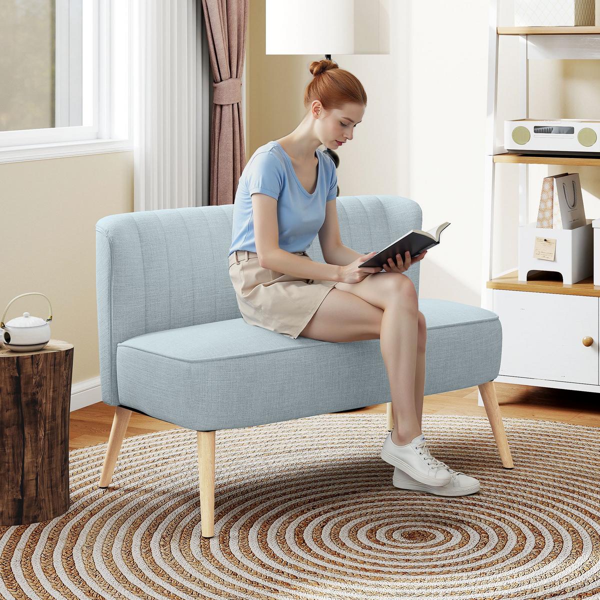 SOFA Polyester Grün - Hellgrün/Naturfarben, Holz/Textil (56.5/77/117cm) - HOMCOM