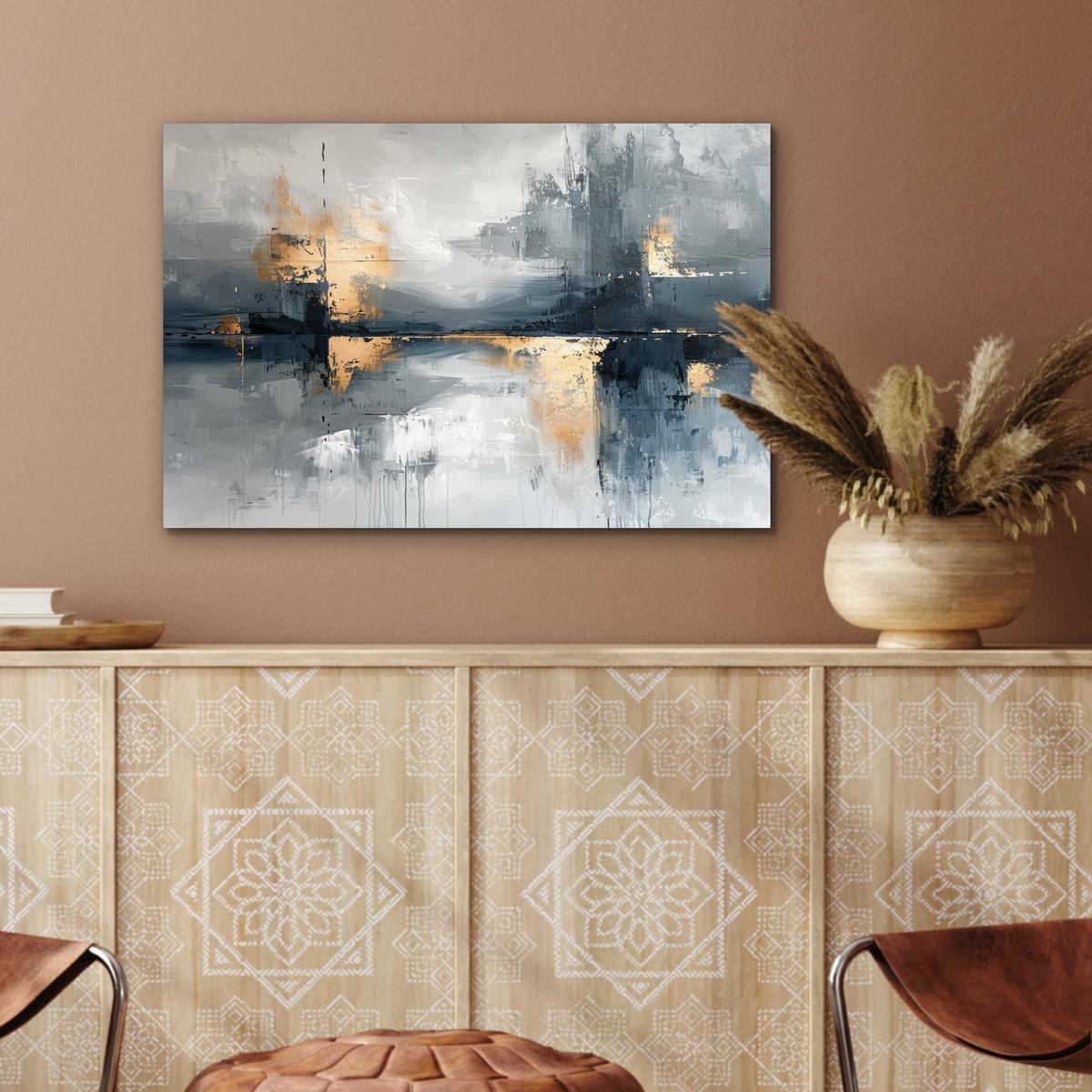 METALLBILD Kunst - Grau - Gold - Abstrakt Wandbild 60x40 cm - Dunkelgrau, Metall (60/40cm) - MuchoWow