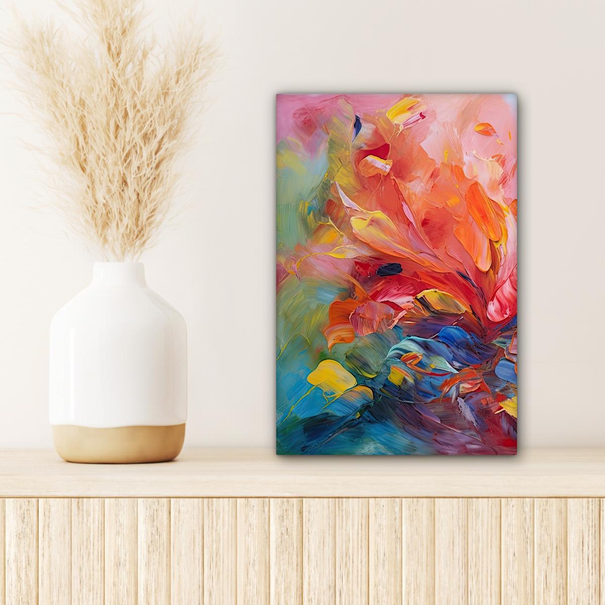 LEINWANDBILD Ölgemälde - Kunst - Abstrakt - Farbenfroh Deko Wohnzimmer 20x30 cm - Altrosa, Textil (20/30cm) - MuchoWow