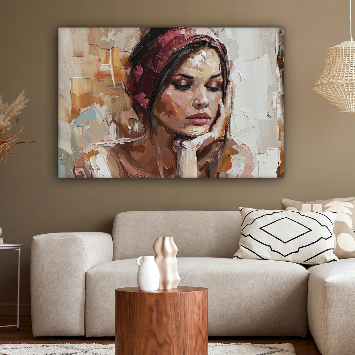 LEINWANDBILD Frau - Lackierung - Porträt - Modern Groß 140x90 cm - Altrosa, Textil (140/90cm) - MuchoWow