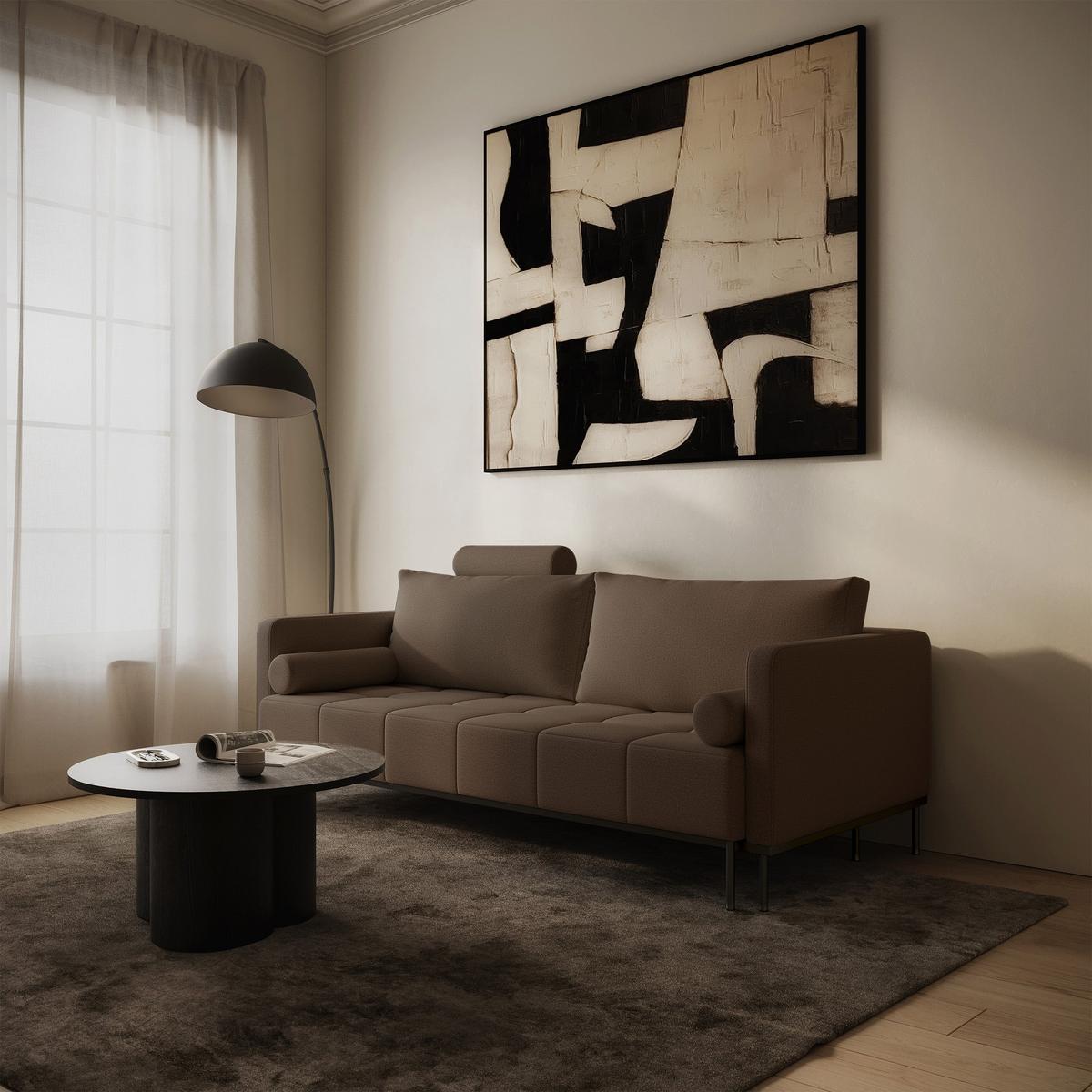 SCHLAFSOFA Skilia mit Schlaffunktion, 3-Sitzer 224 cm - Schwarz/Braun, Textil/Metall (224/85/102cm) - Selsey