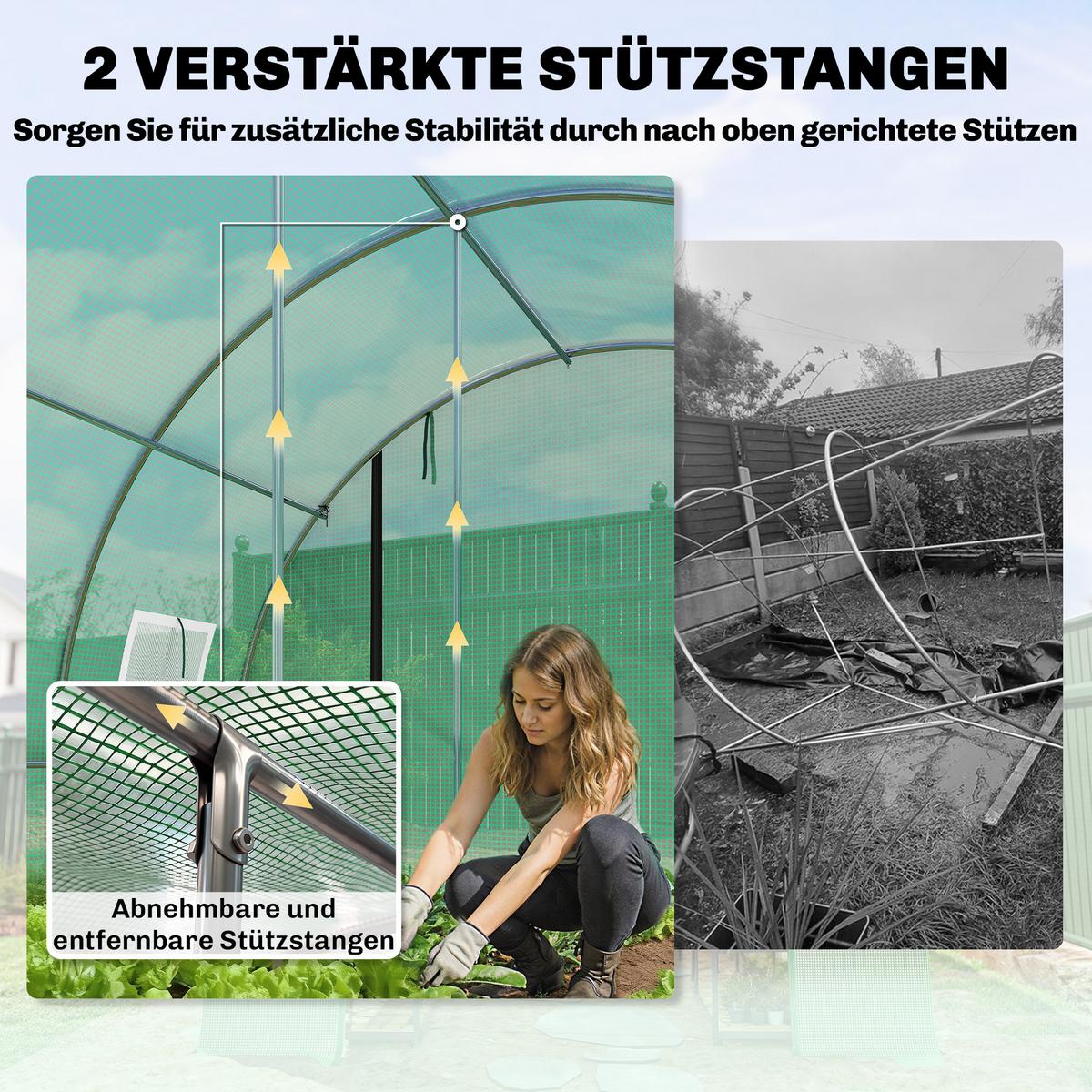 FOLIENGEWÄCHSHAUS PE Stahl Grün - Grün, Metall (295/200/400cm) - Outsunny