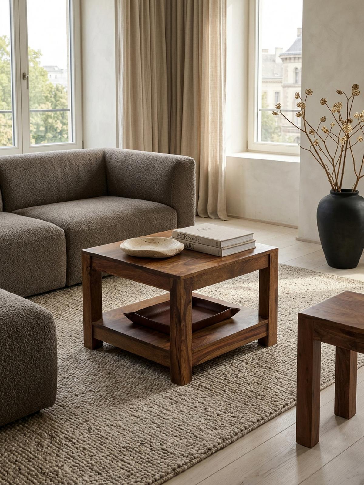 COUCHTISCH Massivholz im Landhausstil mit Ablagefach und pflegeleichter Oberfläche, Braun 60x60x45 cm - Braun, Holz (60/60/45cm) - KADIMA DESIGN