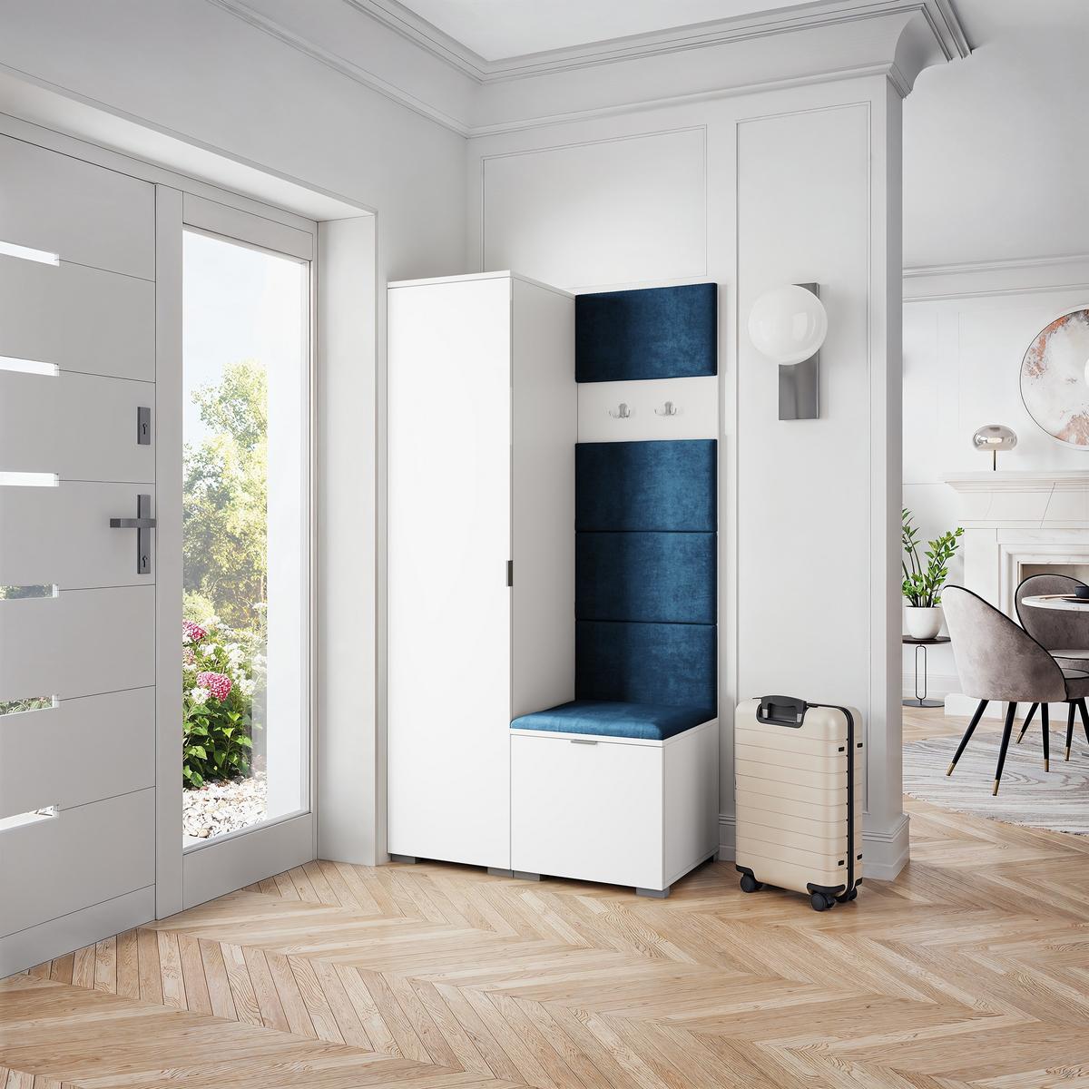 GARDEROBENSCHRANK LORI 95/181/51 cm Modern Garderobe-Set Weiß - Blau/Weiß, Holzwerkstoff (95/181/51cm) - MASSENO