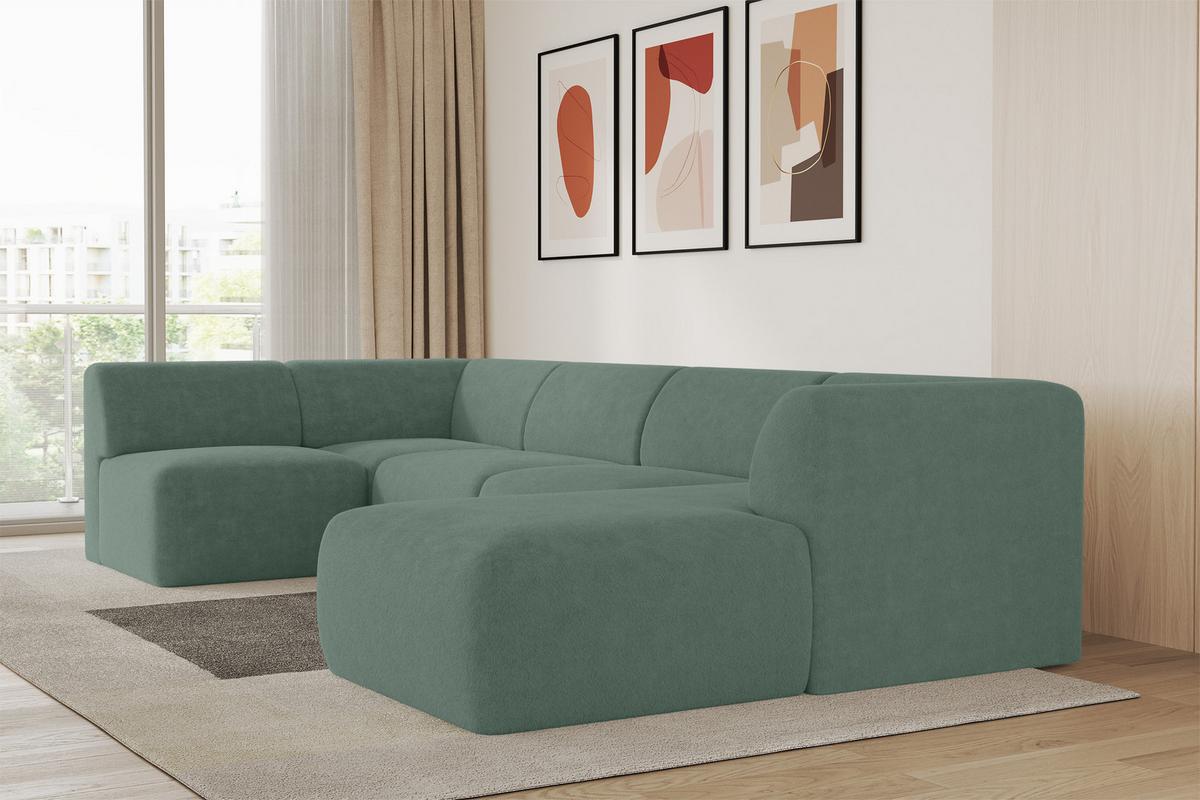 WOHNLANDSCHAFT Ottomane Rechts MOVO-L 345x180x78 cm Grün Tissu - Waldgrün, Holzwerkstoff/Kunststoff (180/78/345cm) - ALTDECOR