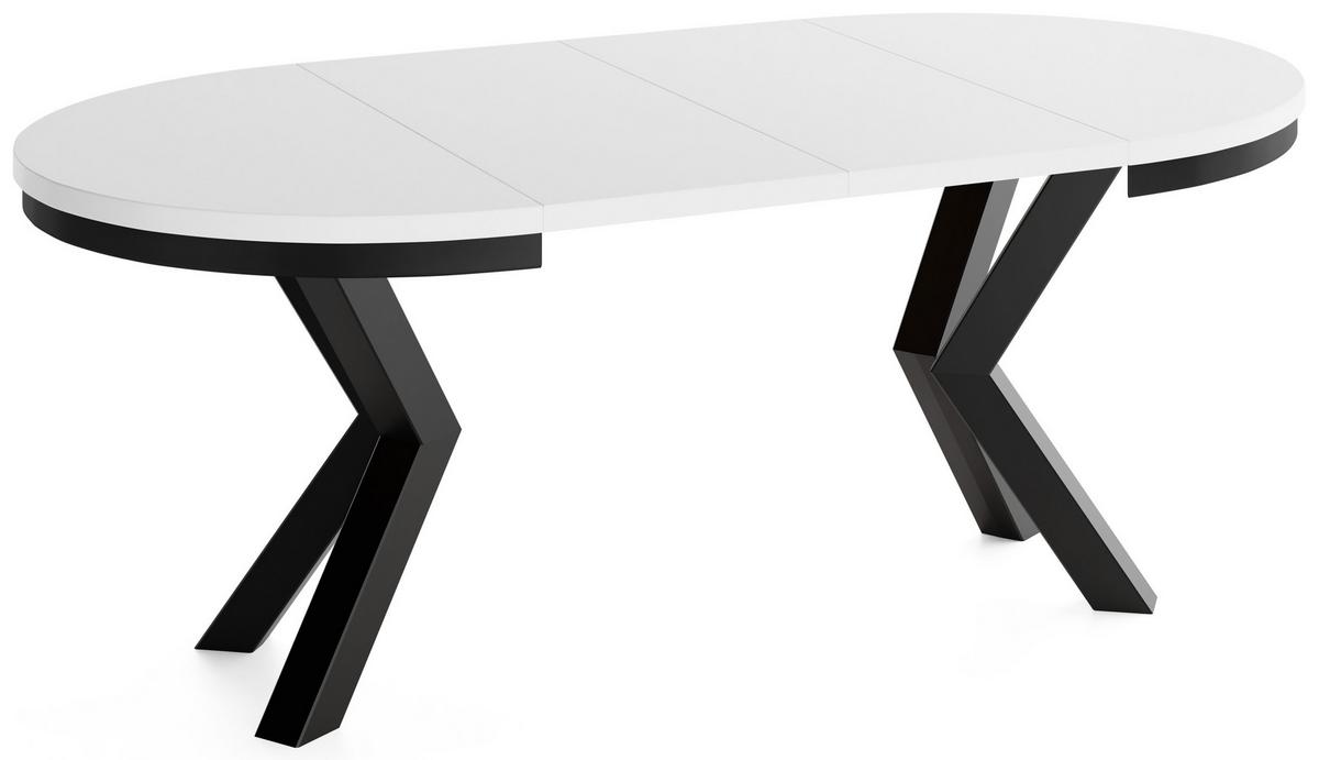 ESSTISCH Clara runder ausziehbarer, Weiß 100-180/100/76 cm - Schwarz/Weiß, Holzwerkstoff/Metall (100/180/76cm) - WFL GROUP