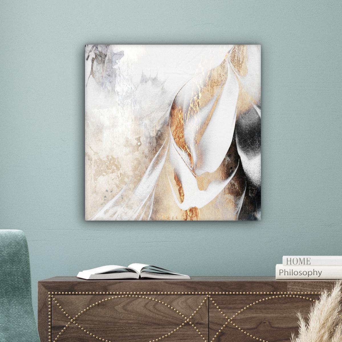 LEINWANDBILD Luxus - Abstrakt - Gold - Weiß Wandbild Wohnzimmer 50x50 cm - Goldfarben, Textil (50/50cm) - MuchoWow