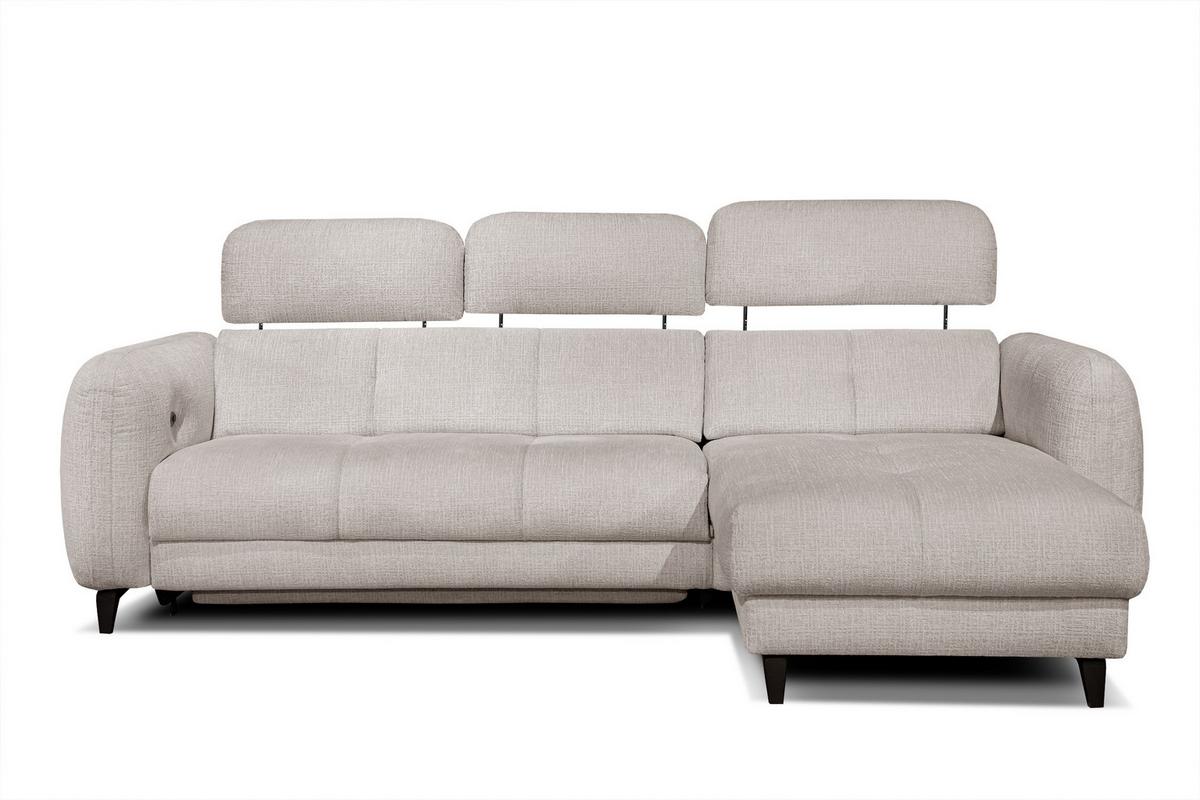 ECKSOFA SVEN 3-Sitzer, 1 Relax XL, verstellbare Kopfstützen, creme - Creme/Schwarz, Holzwerkstoff/Textil (256/163cm) - Wozimo