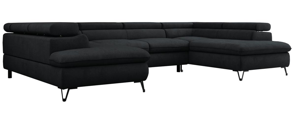 WOHNLANDSCHAFT PEDRO U Samt Schwarz - Schwarz, Textil/Metall (346/76/208cm) - MKS