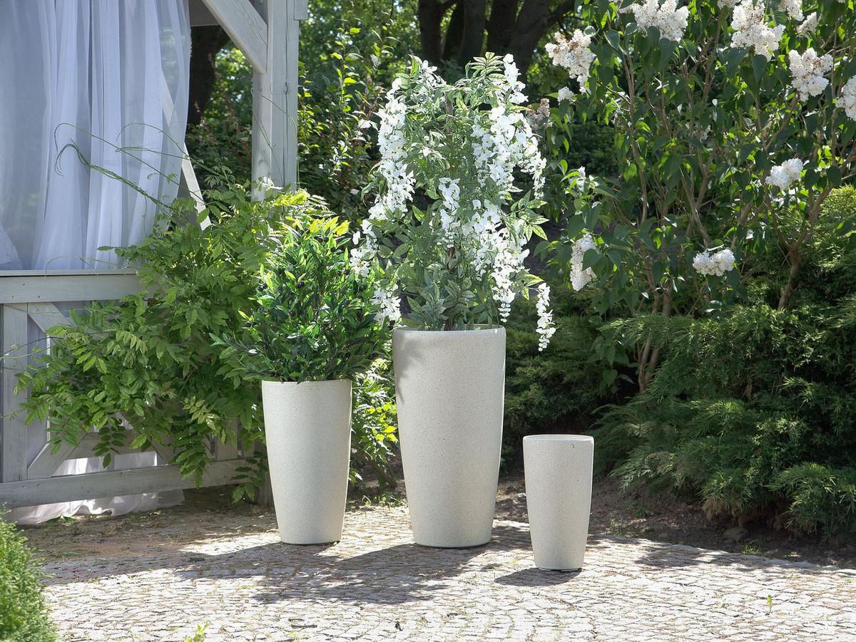 BLUMENTOPF hellbeige rund 39/39/75 cm Abdera - Beige, Stein (75cm) - Beliani