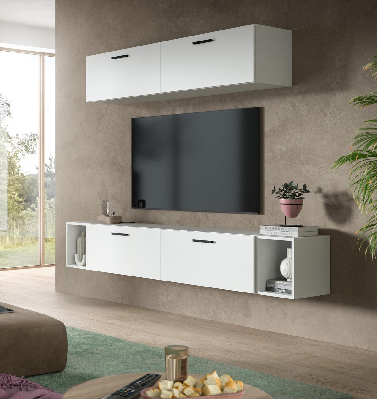 WOHNWAND weiß 202 cm, Schrankwand mit Soft-Close - Schwarz/Weiß, Holzwerkstoff/Kunststoff (202/184/34cm) - Inn.Furn