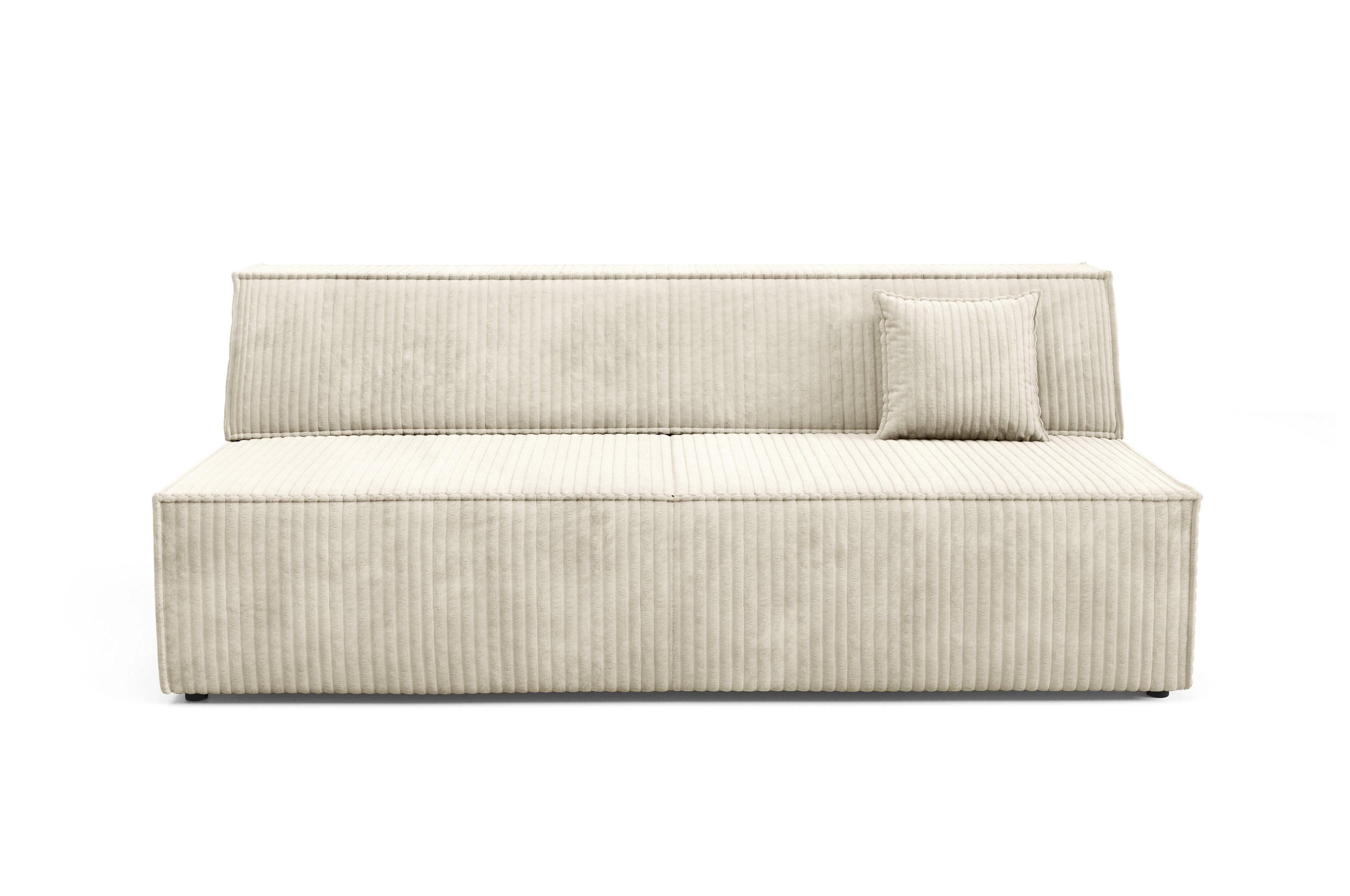 BETTSOFA TESSO Ecru Kordstoff mit Schlaffunktion - Ecru, Holz (202/74/94cm) - MASSENO