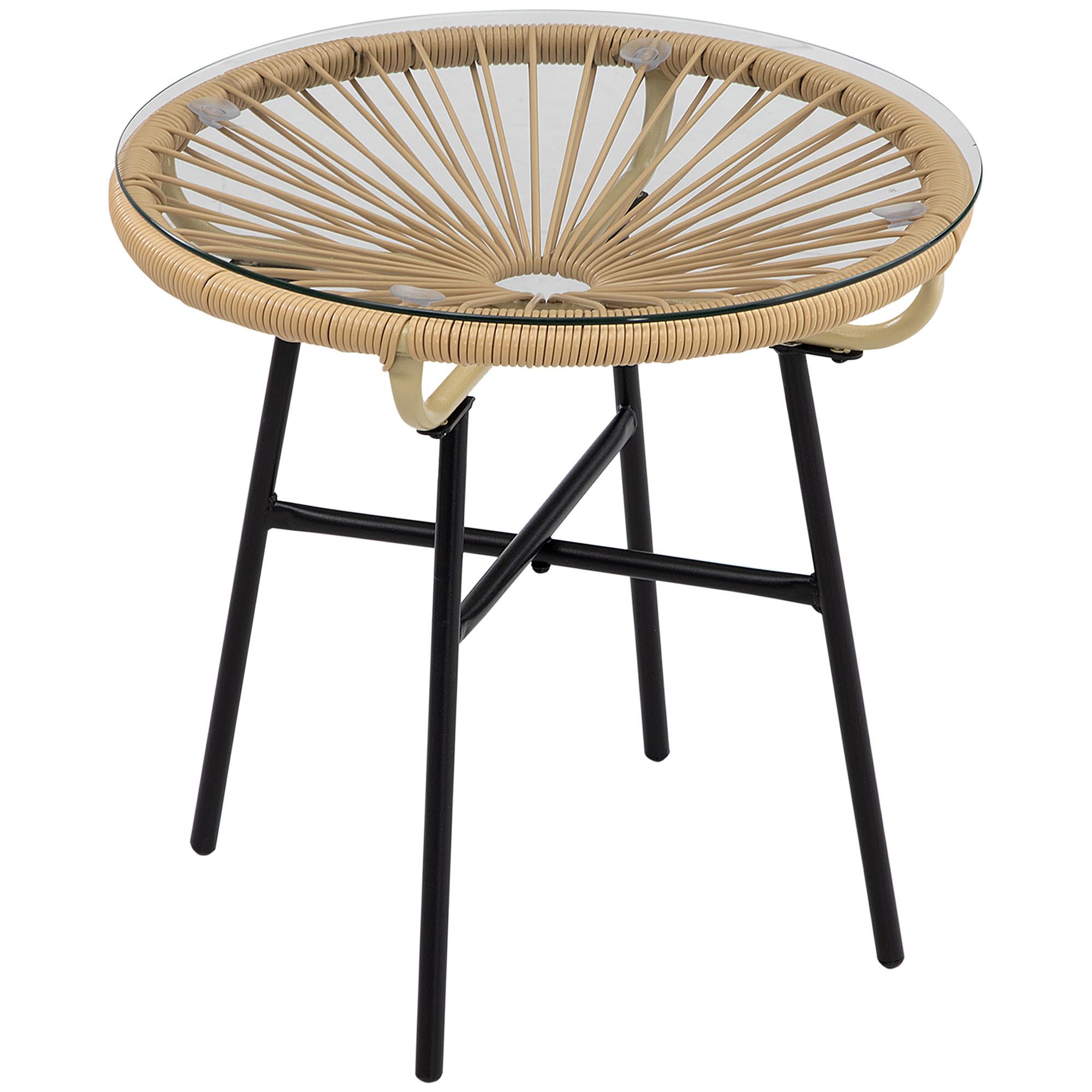 BALKONTISCH, Beige, Eisen, PE-Rattan, Glas - Beige, Kunststoff (50/50/50cm) - Outsunny