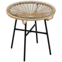 BALKONTISCH, Beige, Eisen, PE-Rattan, Glas - Beige, Kunststoff (50/50/50cm) - Outsunny