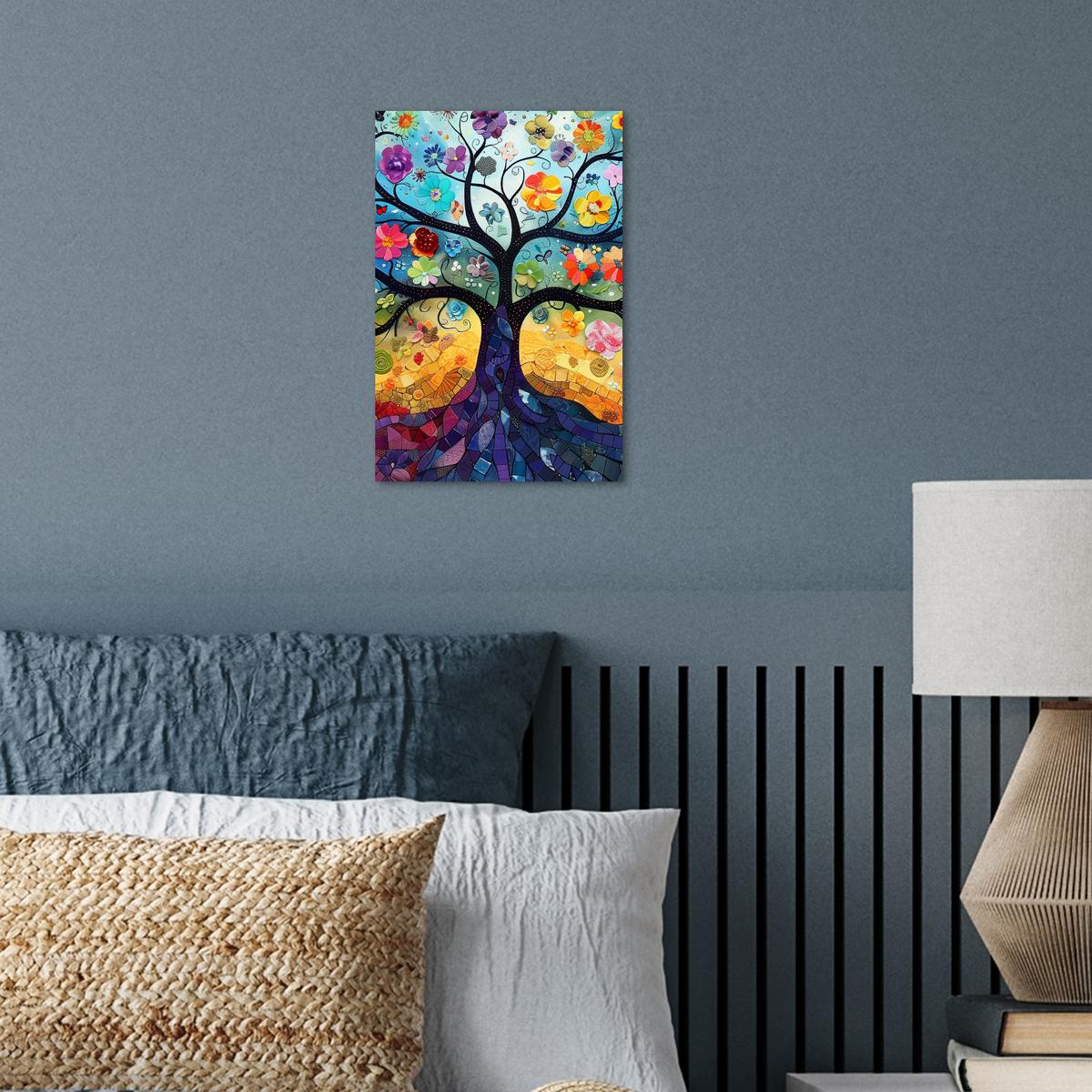 POSTER Kunst - Baum des Lebens - Blumen - Hippie Room Decor 20x30 cm - Dunkelblau, Papier (20/30/0.1cm) - MuchoWow